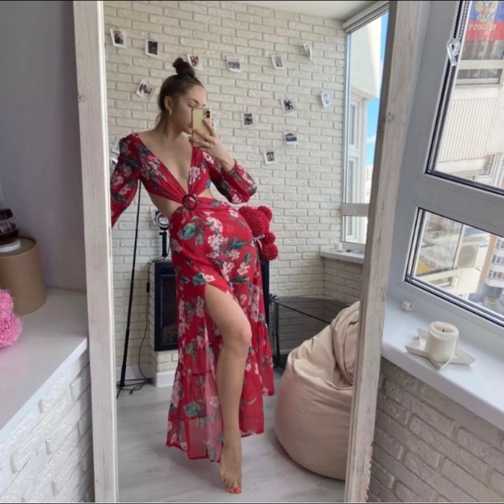 Floral red maxi dress